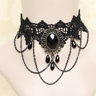 Handmade Dark Queen Black Lace Retro Gothic Lolita Necklace with Obsidian