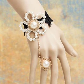 Beads Flower Black Lace Sweet Lolita Ring Bracelet