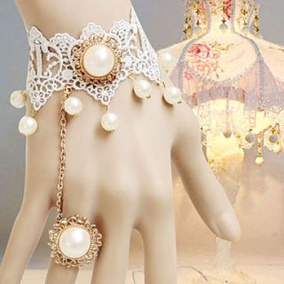 Elegant White Lace Princess Lolita Ring Bracelet with Beads