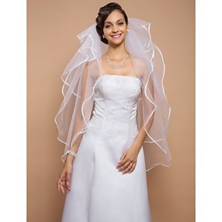 Four tier Fingertip Veil With Ribbon Edge(More Colors)