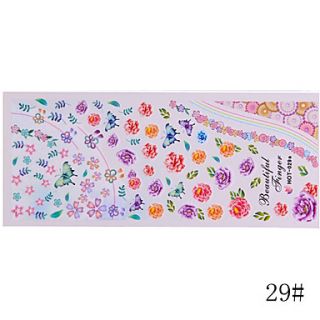 5PCS Water Transfer Printing Nail Stickers Hot A Series Floral (Assorted Color)