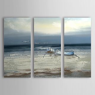 Hand Painted Oil Painting Landscape Vessel and Sea with Stretched Frame Set of 3 1307 LS0381