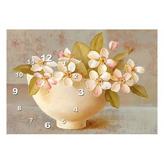 Modern Style Beige Floral Wall Clock in Canvas