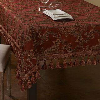 Concise Gold Embroidery Red Polyester Table Cloth