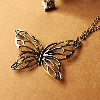 Retro hollow out butterfly necklace Korean long paragraph sweater chain pendant N474