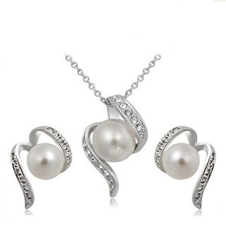 High Quality Alloy Platinum Plated With Crystal Imitation Pearls Necklace Earrings Jewelry Set