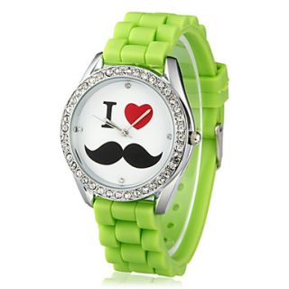 Womens Mustache Design Zinc Alloy Case Quartz Movement Silicone Band Analog Wrist Watch(More Colors)