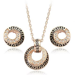 Alloy 18K Gold Plated with Austrian Crystal Circel Earrings and Necklace Jewelry Set