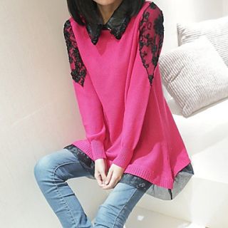 Womens Embroidery Splicing Hem Long Sweater