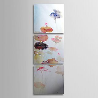 Hand Painted Oil Painting Floral Blooming Lotus with Stretched Frame Set of 3 1308 FL0752