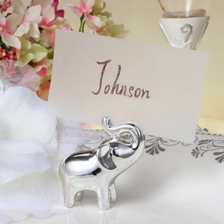 Silver Calf Elephant Place Card Holder Set of 4