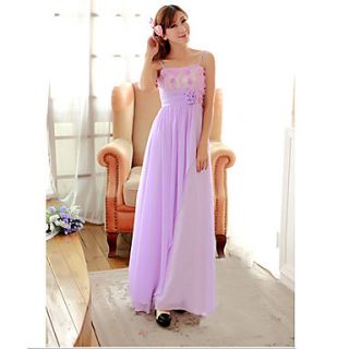 Womens Strap 3D Floral Spicing Pleated Maxi Dress