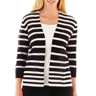 Worthington Open Front Cardigan Sweater   Plus, Black/White, Womens