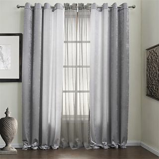 (One Pair) Solid Silver Energy Saving Curtain with Sheer Set