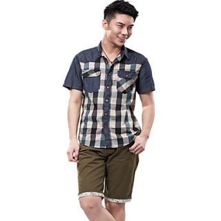 MenS Casual Contrast Color Plaid Shirt