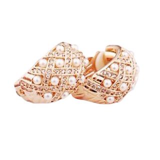 Fashion OL temperament elegant pearl diamond hoop earrings E451