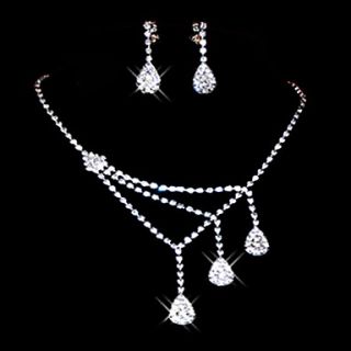 Exquisite Wedding Rhinestone Drop Earrings Adjustable Necklace Jewelry Set