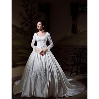 Ball Gown Long Sleeves Cathedral Train Luxury Wedding Dress With Beaded Appliques