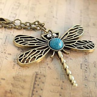 European and American jewelry retro sweater chain hollow dragonfly N89