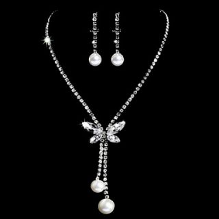 Gorgeous Alloy Silver Plated With ZirconRhinestonePearl Wedding Bridal Necklace Earrings Jewelry Set