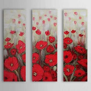 Hand Painted Oil Painting Floral Poppy with Stretched Frame Set of 3 1309 FL0926