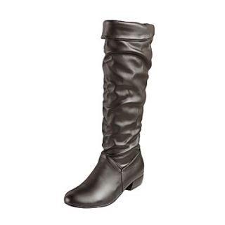 Faux Leather Flat Heel Slouch Boots(More Colors)