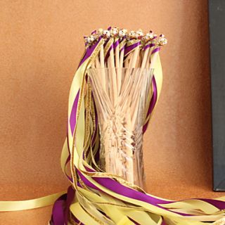 PurpleYellowGold Wedding Ribbon Wand  (Set of 10)