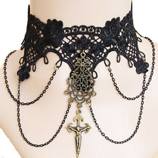 Gothic Style Exaggerate Black Lace Tassel Necklace
