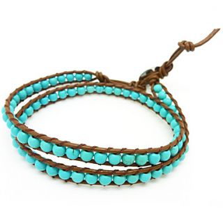 Vintage Style Friendship Weaving PU Leather 2 Wrap Bracelet With Turquoise (CLJ B 167)