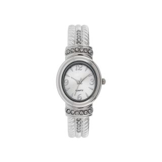 Womens Stone Accent Rope Bangle Watch, Silver