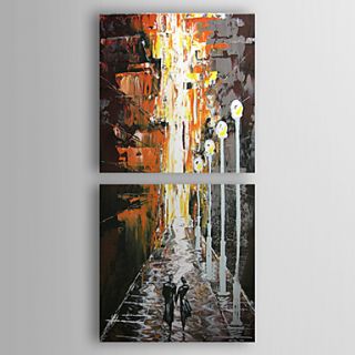 Hand Painted Oil Painting People Walking with Stretched Frame Set of 2 1309 PE1013