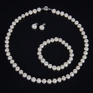 Graceful Natural Pearl Jewely Set Including Womens Necklace,Earrings,Bracelet