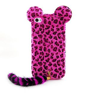 Flocking Leopard Print Cat With Tail Designed Back Case for iPhone 4/4S(Assorted Color)