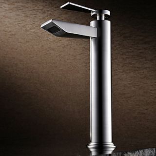 Contemporary Nickel Brushed Finish Single Handle Tall Bathroom Sink Faucets