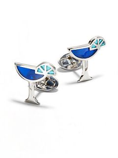 Sterling Silver and Enamel Martini Glass Cuff Links   Blue Silver