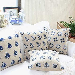 Set of 4 Nautical Style Pattern Beign Cotton/Linen Decorative Pillow Cover