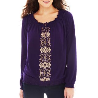 St. Johns Bay Embroidered Peasant Top, Purple