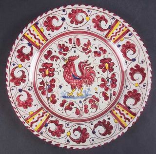Italy Ity346 Dinner Plate, Fine China Dinnerware   Rust Rooster,Scrolls&Lines,Mu