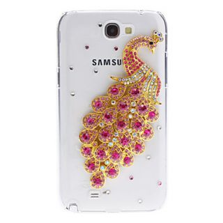 Fashion Rhinestones 3D Plum Peacock Design Clear Plastic Hard Back Case Cover for Samsung Galaxy Note2 N7100