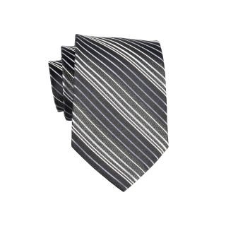 Stafford Fine Stripe Silk Tie, Black/Silver, Mens