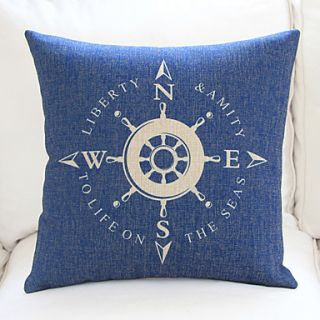 18 20 Nautical Compass Sign Blue Cotton/Linen Decorative Pillow Cover