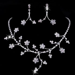 Graceful Alloy with Rhinestone Flower Design Necklace,Earrings Jewelry Set