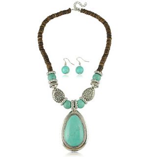 High Quality Turquoise Big Drops Pendant Necklace Earrings Jewelry Set