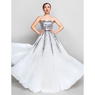 A line Sweetheart Floor length Chiffon And Sequined Evening/Prom Dress (890072)
