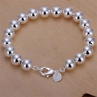 Fashion Brass Silver Plated With 10mm Hollow Beads Womens Bracelet