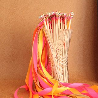 PinkYellowGold Wedding Ribbon Wand  (Set of 10)