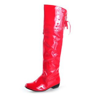 Patent Leather Chunky Heel Knee High Boots With Lace up (More Colors)