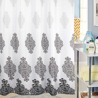 Shower Curtain Baroque Style Gray Flower Print Thick Fabric Water resistant W71 x L78