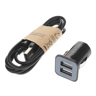 Mini Black Car Charger USB Data Cable Cord for Samsung Galaxy Note2 N7000 and S4 I9500
