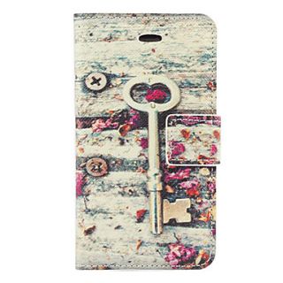 Vintage Key and Flower Pattern PU Full Body Case with Card Slot and Stand for iPhone 4/4S